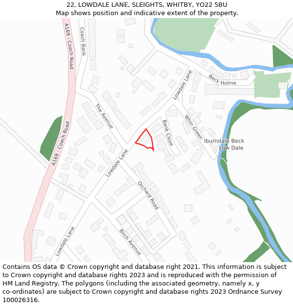 22, LOWDALE LANE, SLEIGHTS, WHITBY, YO22 5BU: Location map and indicative extent of plot