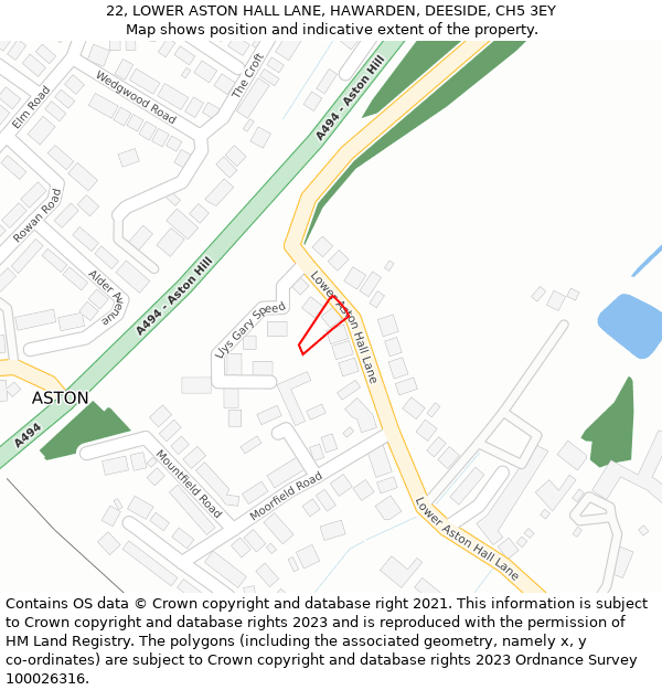 22, LOWER ASTON HALL LANE, HAWARDEN, DEESIDE, CH5 3EY: Location map and indicative extent of plot