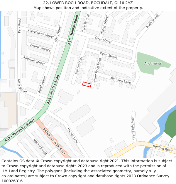 22, LOWER ROCH ROAD, ROCHDALE, OL16 2AZ: Location map and indicative extent of plot