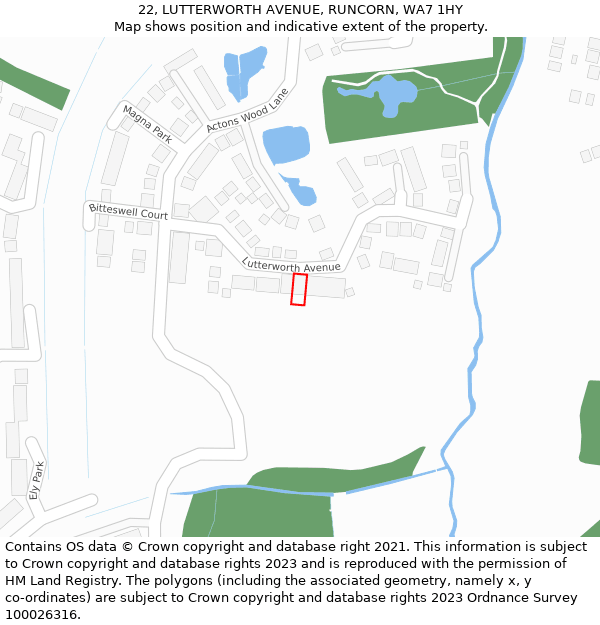 22, LUTTERWORTH AVENUE, RUNCORN, WA7 1HY: Location map and indicative extent of plot