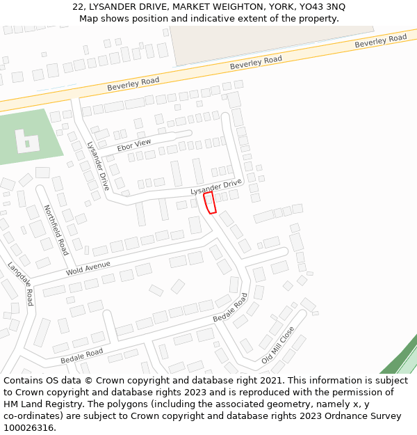 22, LYSANDER DRIVE, MARKET WEIGHTON, YORK, YO43 3NQ: Location map and indicative extent of plot