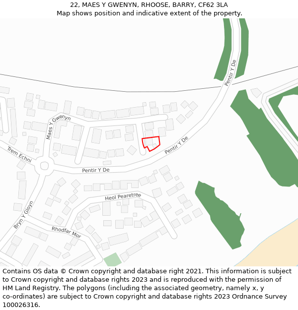 22, MAES Y GWENYN, RHOOSE, BARRY, CF62 3LA: Location map and indicative extent of plot