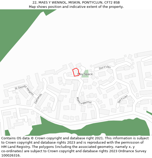 22, MAES Y WENNOL, MISKIN, PONTYCLUN, CF72 8SB: Location map and indicative extent of plot