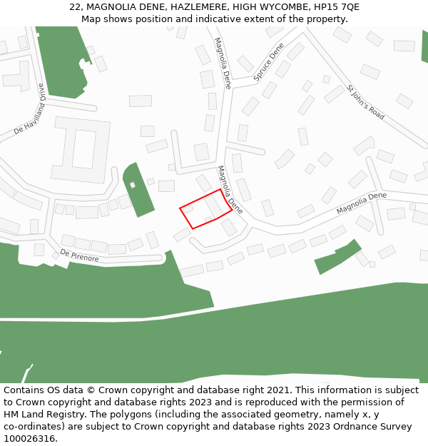 22, MAGNOLIA DENE, HAZLEMERE, HIGH WYCOMBE, HP15 7QE: Location map and indicative extent of plot