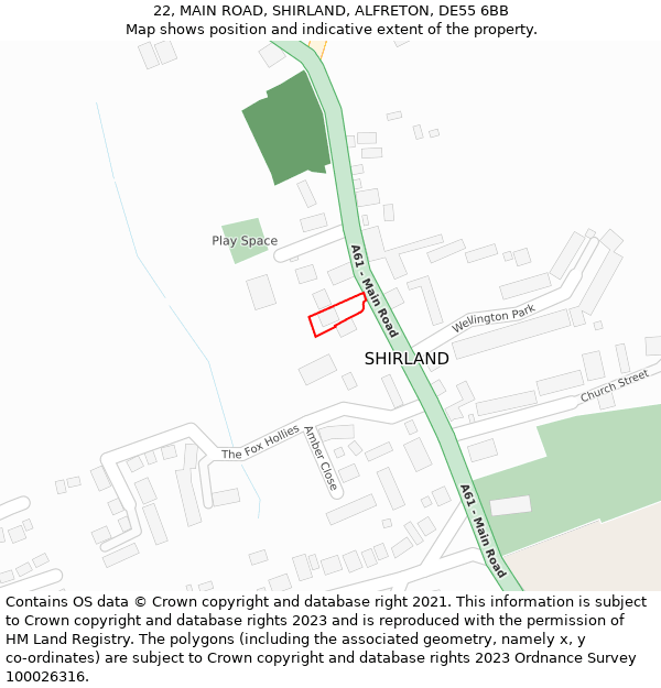 22, MAIN ROAD, SHIRLAND, ALFRETON, DE55 6BB: Location map and indicative extent of plot