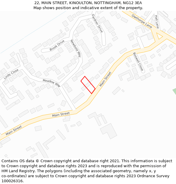 22, MAIN STREET, KINOULTON, NOTTINGHAM, NG12 3EA: Location map and indicative extent of plot