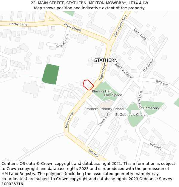 22, MAIN STREET, STATHERN, MELTON MOWBRAY, LE14 4HW: Location map and indicative extent of plot