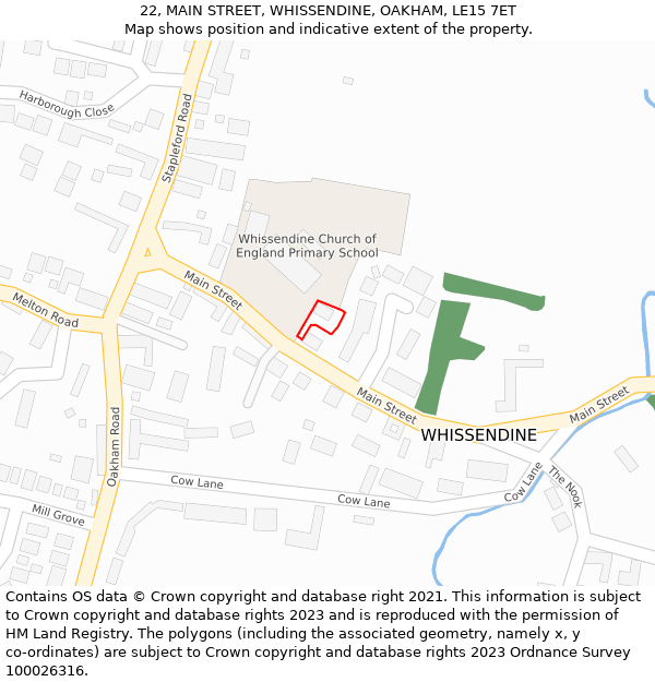 22, MAIN STREET, WHISSENDINE, OAKHAM, LE15 7ET: Location map and indicative extent of plot