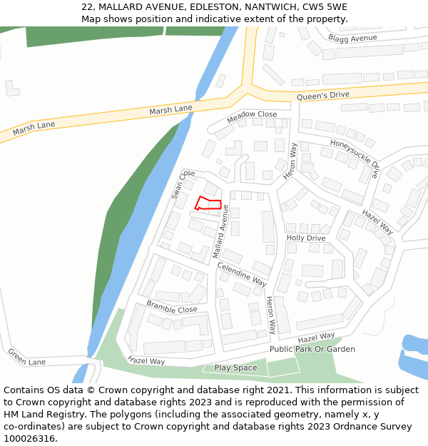 22, MALLARD AVENUE, EDLESTON, NANTWICH, CW5 5WE: Location map and indicative extent of plot