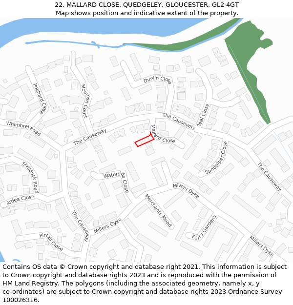 22, MALLARD CLOSE, QUEDGELEY, GLOUCESTER, GL2 4GT: Location map and indicative extent of plot