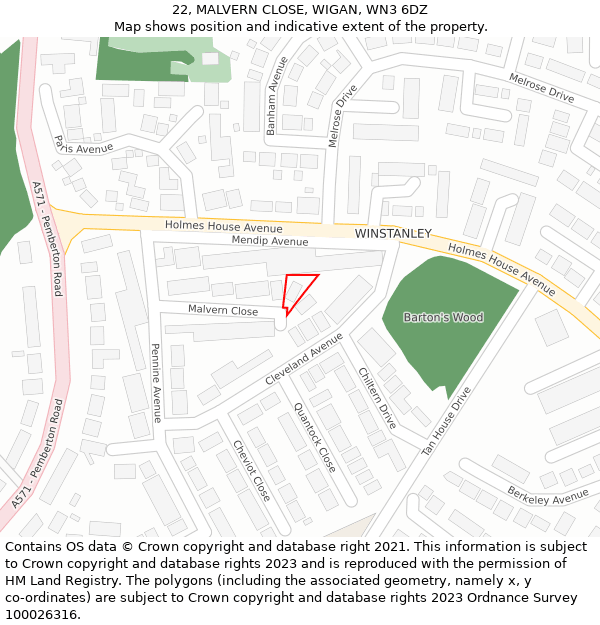 22, MALVERN CLOSE, WIGAN, WN3 6DZ: Location map and indicative extent of plot