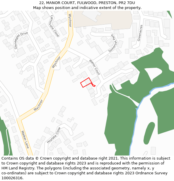 22, MANOR COURT, FULWOOD, PRESTON, PR2 7DU: Location map and indicative extent of plot