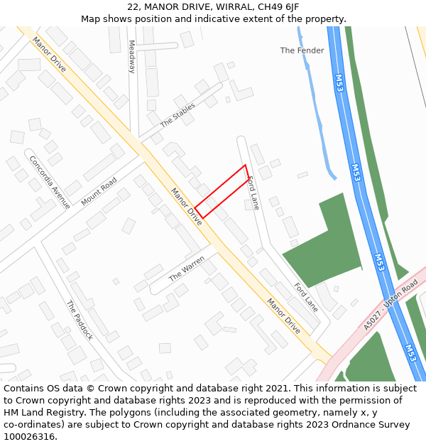 22, MANOR DRIVE, WIRRAL, CH49 6JF: Location map and indicative extent of plot