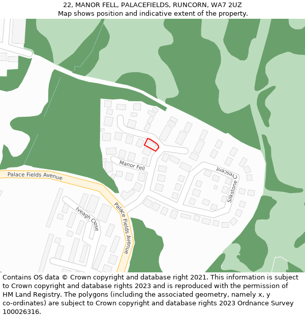 22, MANOR FELL, PALACEFIELDS, RUNCORN, WA7 2UZ: Location map and indicative extent of plot