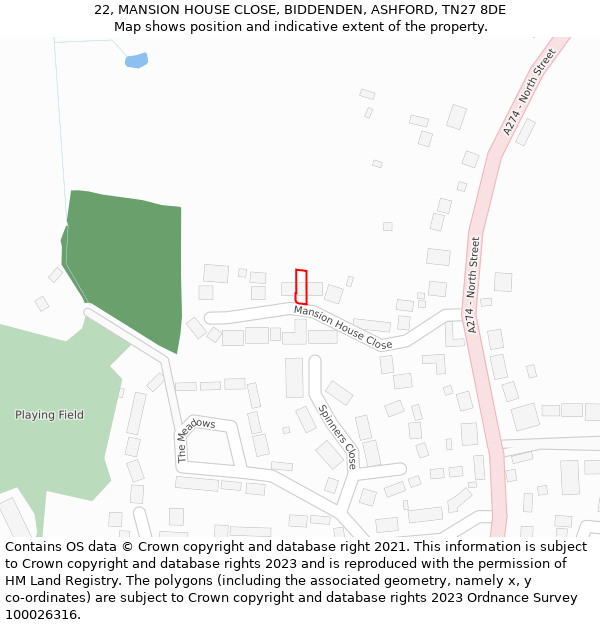 22, MANSION HOUSE CLOSE, BIDDENDEN, ASHFORD, TN27 8DE: Location map and indicative extent of plot