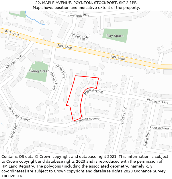 22, MAPLE AVENUE, POYNTON, STOCKPORT, SK12 1PR: Location map and indicative extent of plot