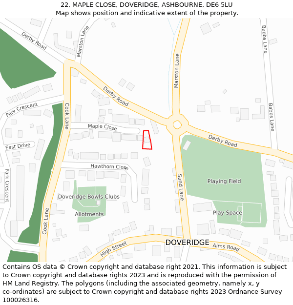 22, MAPLE CLOSE, DOVERIDGE, ASHBOURNE, DE6 5LU: Location map and indicative extent of plot