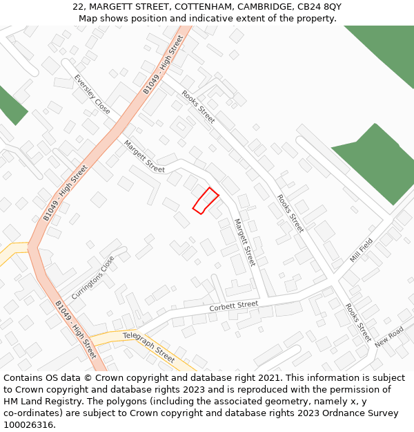 22, MARGETT STREET, COTTENHAM, CAMBRIDGE, CB24 8QY: Location map and indicative extent of plot