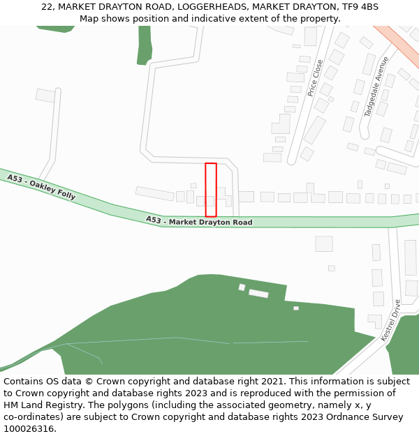 22, MARKET DRAYTON ROAD, LOGGERHEADS, MARKET DRAYTON, TF9 4BS: Location map and indicative extent of plot