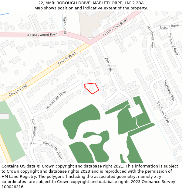 22, MARLBOROUGH DRIVE, MABLETHORPE, LN12 2BA: Location map and indicative extent of plot