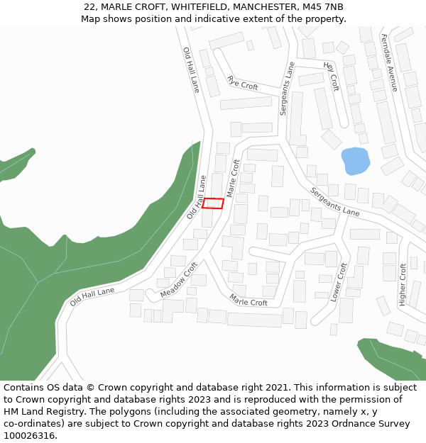 22, MARLE CROFT, WHITEFIELD, MANCHESTER, M45 7NB: Location map and indicative extent of plot