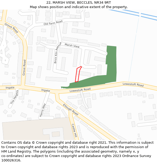 22, MARSH VIEW, BECCLES, NR34 9RT: Location map and indicative extent of plot