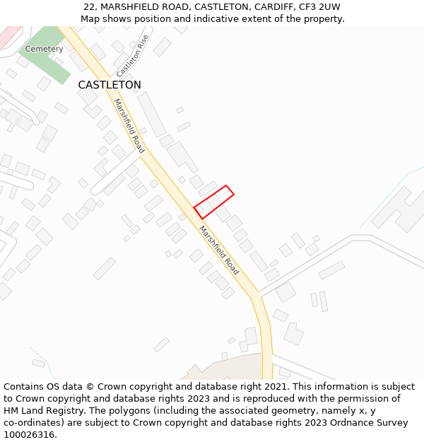 22, MARSHFIELD ROAD, CASTLETON, CARDIFF, CF3 2UW: Location map and indicative extent of plot