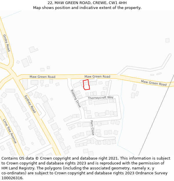 22, MAW GREEN ROAD, CREWE, CW1 4HH: Location map and indicative extent of plot