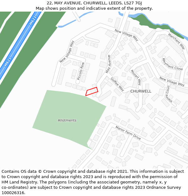 22, MAY AVENUE, CHURWELL, LEEDS, LS27 7GJ: Location map and indicative extent of plot