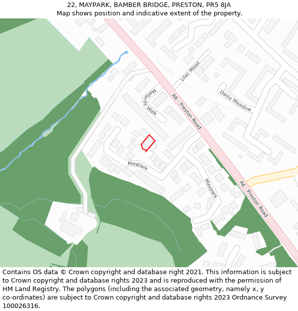 22, MAYPARK, BAMBER BRIDGE, PRESTON, PR5 8JA: Location map and indicative extent of plot