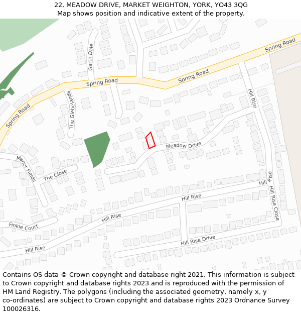 22, MEADOW DRIVE, MARKET WEIGHTON, YORK, YO43 3QG: Location map and indicative extent of plot