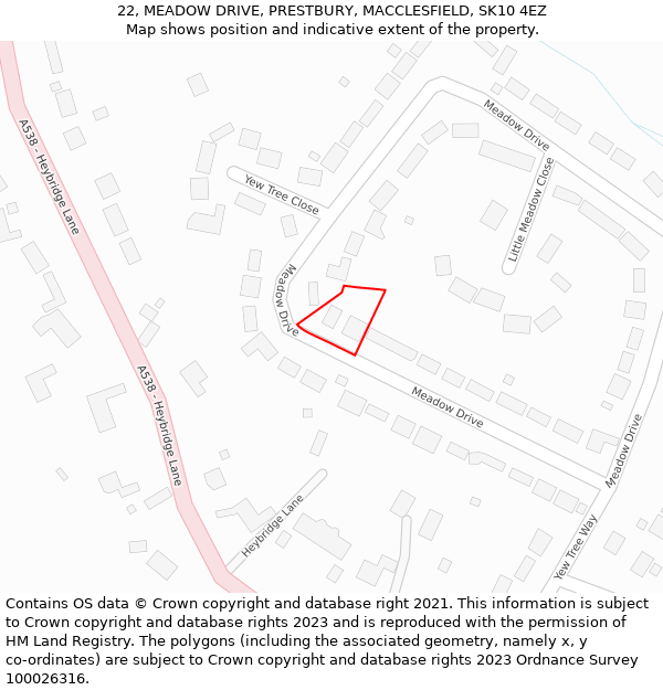22, MEADOW DRIVE, PRESTBURY, MACCLESFIELD, SK10 4EZ: Location map and indicative extent of plot