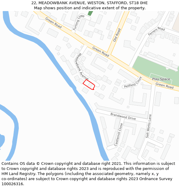 22, MEADOWBANK AVENUE, WESTON, STAFFORD, ST18 0HE: Location map and indicative extent of plot