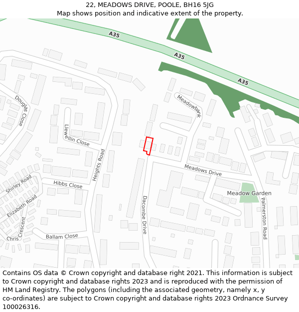 22, MEADOWS DRIVE, POOLE, BH16 5JG: Location map and indicative extent of plot