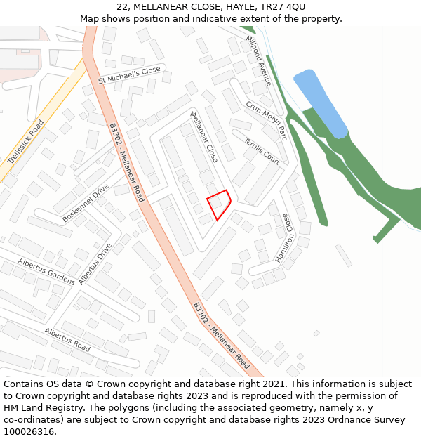 22, MELLANEAR CLOSE, HAYLE, TR27 4QU: Location map and indicative extent of plot