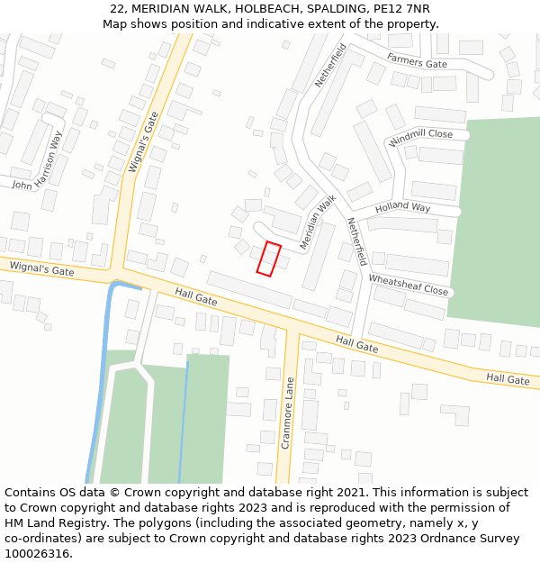 22, MERIDIAN WALK, HOLBEACH, SPALDING, PE12 7NR: Location map and indicative extent of plot