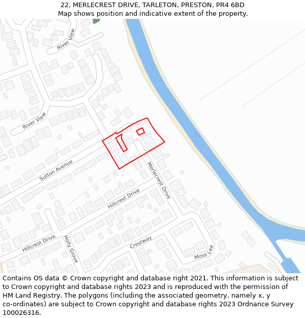 22, MERLECREST DRIVE, TARLETON, PRESTON, PR4 6BD: Location map and indicative extent of plot