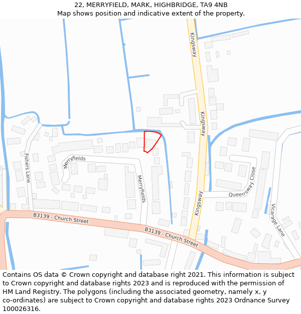 22, MERRYFIELD, MARK, HIGHBRIDGE, TA9 4NB: Location map and indicative extent of plot