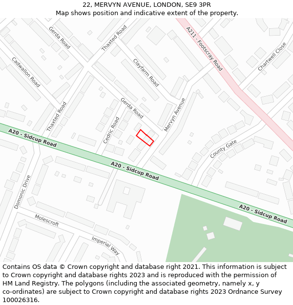 22, MERVYN AVENUE, LONDON, SE9 3PR: Location map and indicative extent of plot