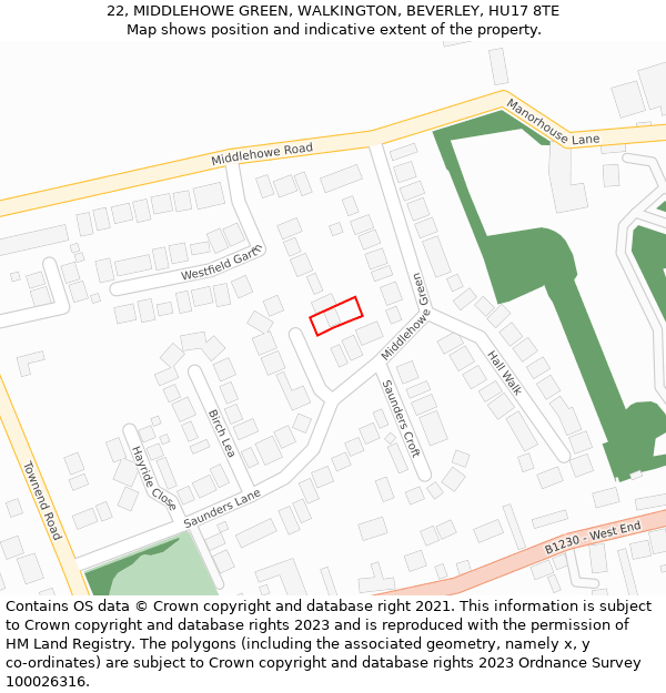 22, MIDDLEHOWE GREEN, WALKINGTON, BEVERLEY, HU17 8TE: Location map and indicative extent of plot