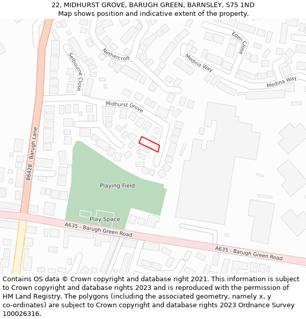 22, MIDHURST GROVE, BARUGH GREEN, BARNSLEY, S75 1ND: Location map and indicative extent of plot