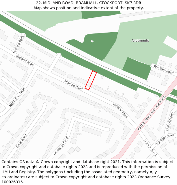 22, MIDLAND ROAD, BRAMHALL, STOCKPORT, SK7 3DR: Location map and indicative extent of plot