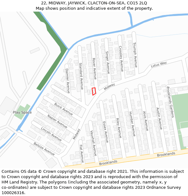 22, MIDWAY, JAYWICK, CLACTON-ON-SEA, CO15 2LQ: Location map and indicative extent of plot