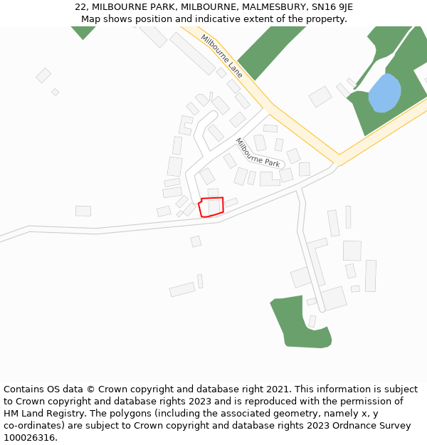 22, MILBOURNE PARK, MILBOURNE, MALMESBURY, SN16 9JE: Location map and indicative extent of plot
