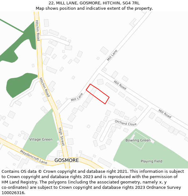 22, MILL LANE, GOSMORE, HITCHIN, SG4 7RL: Location map and indicative extent of plot