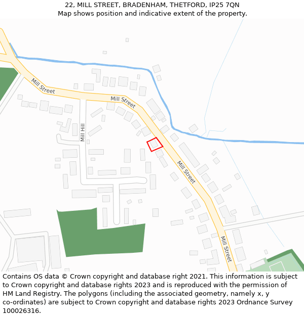 22, MILL STREET, BRADENHAM, THETFORD, IP25 7QN: Location map and indicative extent of plot