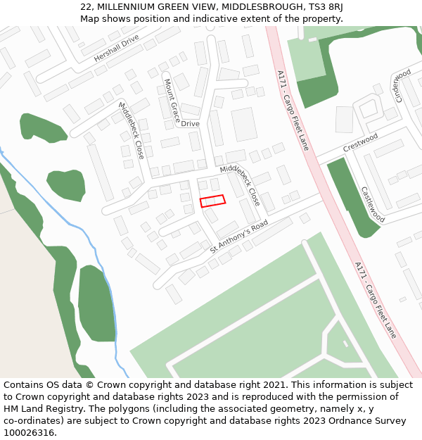 22, MILLENNIUM GREEN VIEW, MIDDLESBROUGH, TS3 8RJ: Location map and indicative extent of plot