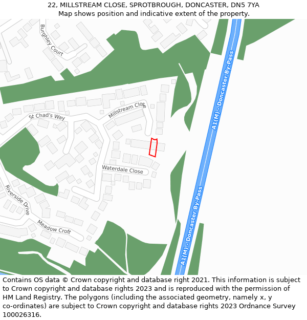 22, MILLSTREAM CLOSE, SPROTBROUGH, DONCASTER, DN5 7YA: Location map and indicative extent of plot