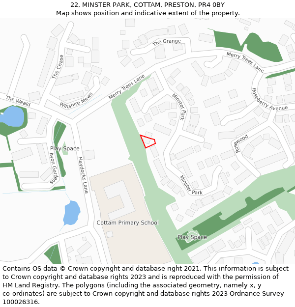 22, MINSTER PARK, COTTAM, PRESTON, PR4 0BY: Location map and indicative extent of plot