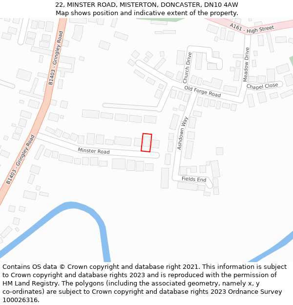 22, MINSTER ROAD, MISTERTON, DONCASTER, DN10 4AW: Location map and indicative extent of plot